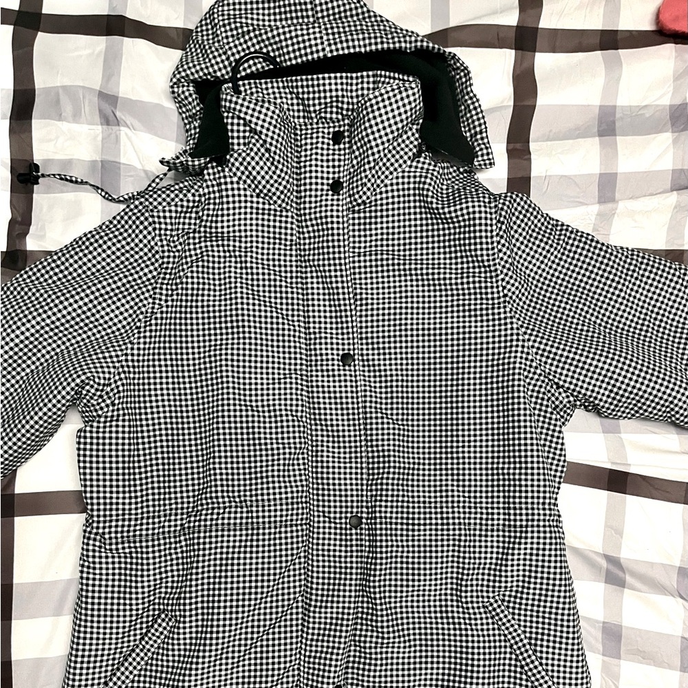 Black and White Plaid Hooded Coat